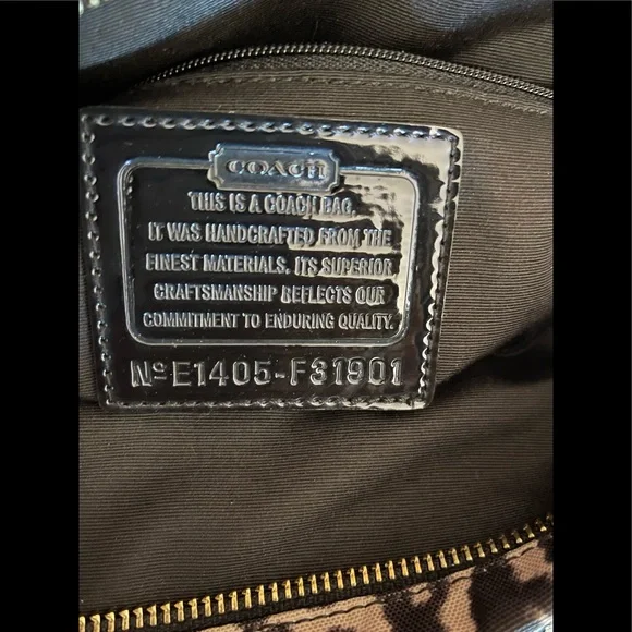 Coach Tan/Brown Animal Print Material Tote with Black Trim - Picture 8 of 10